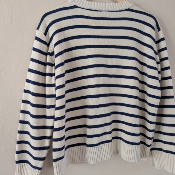 St. John's Bay Navy White Stripe Sweater Brown Boucle Heart Cottagecore Size PXL - Picture 9 of 13